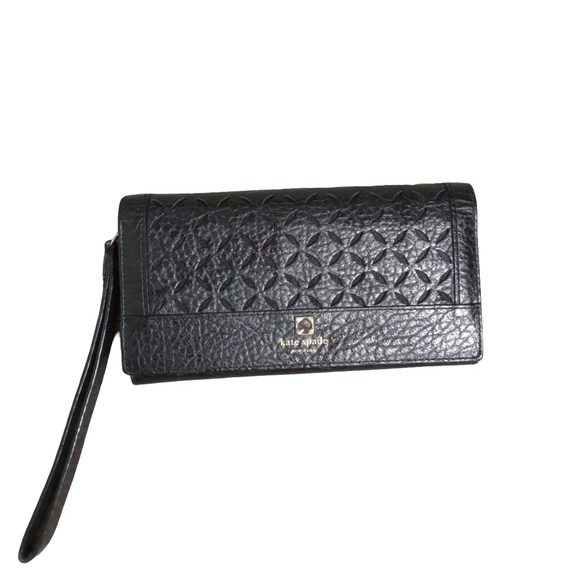 Kate Spade Women's Black Leather Wristlet Wallet Clutch Zip Organizer Bag - Picture 2 of 7